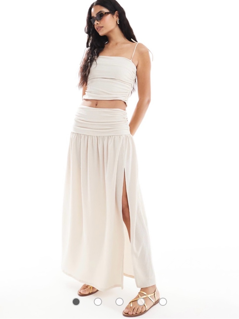 ASOS Beige Cream Textured Tie-Shoulder & Skirt